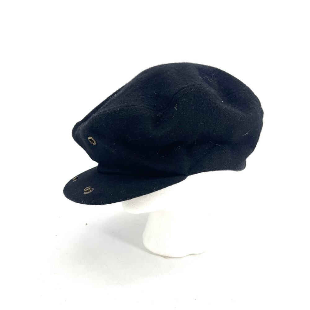 Dorfman Pacific Vintage Black Wool Peaked Flat Cap XL Newspaper Boy - Picture 4 of 6